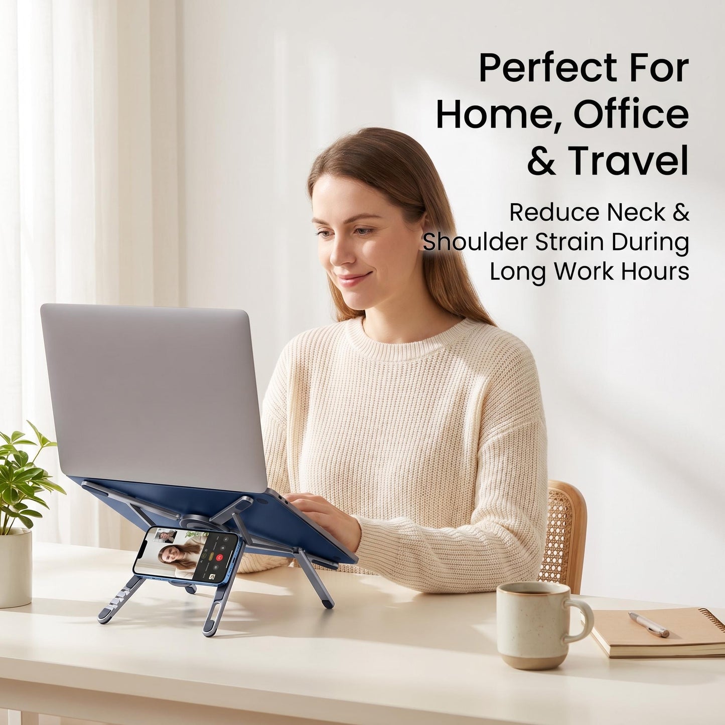 Eliketouse adjustable laptop stand, suitable for notebooks, tablets and smartphones, high-grade aluminum alloy material, with carrying bag
