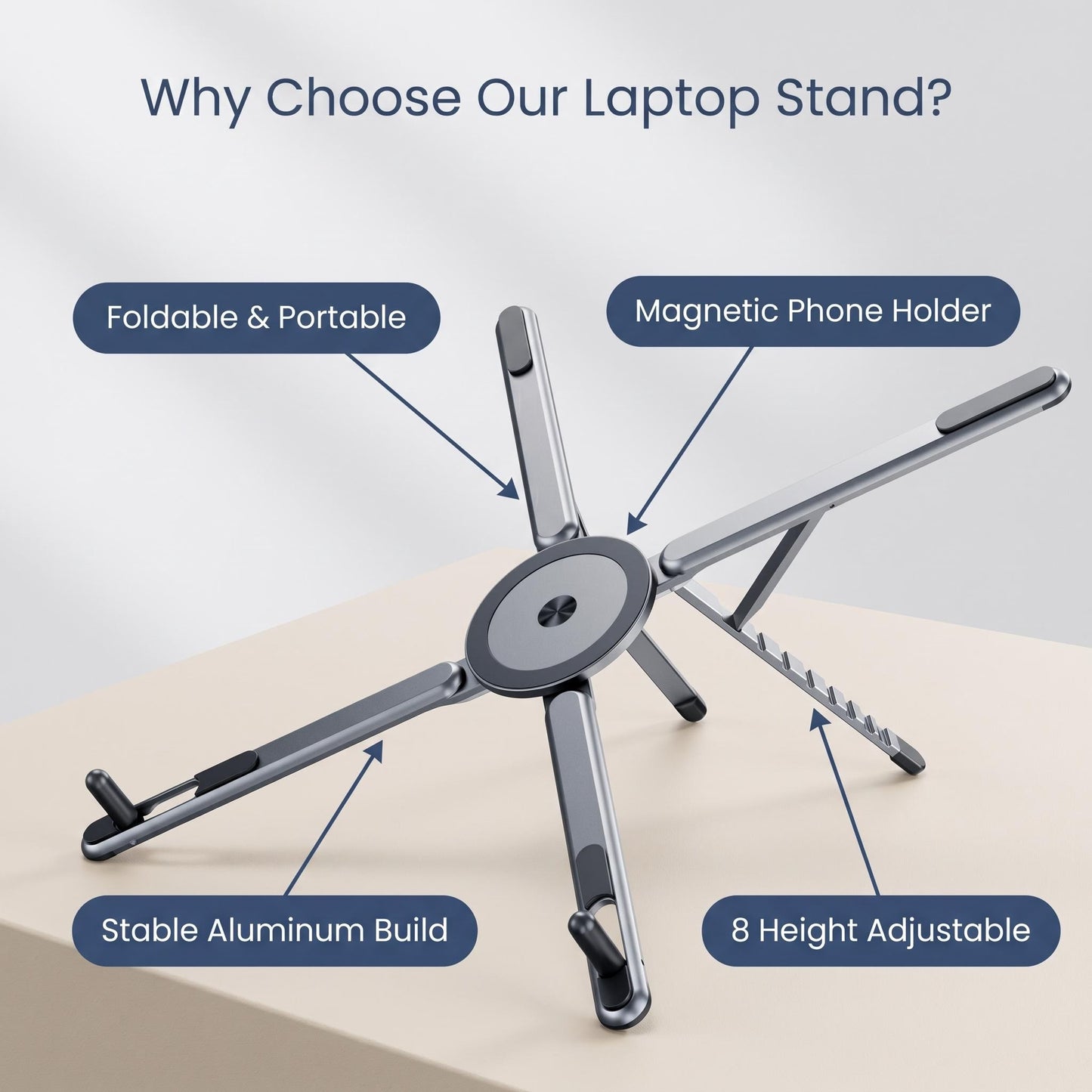 Eliketouse adjustable laptop stand, suitable for notebooks, tablets and smartphones, high-grade aluminum alloy material, with carrying bag