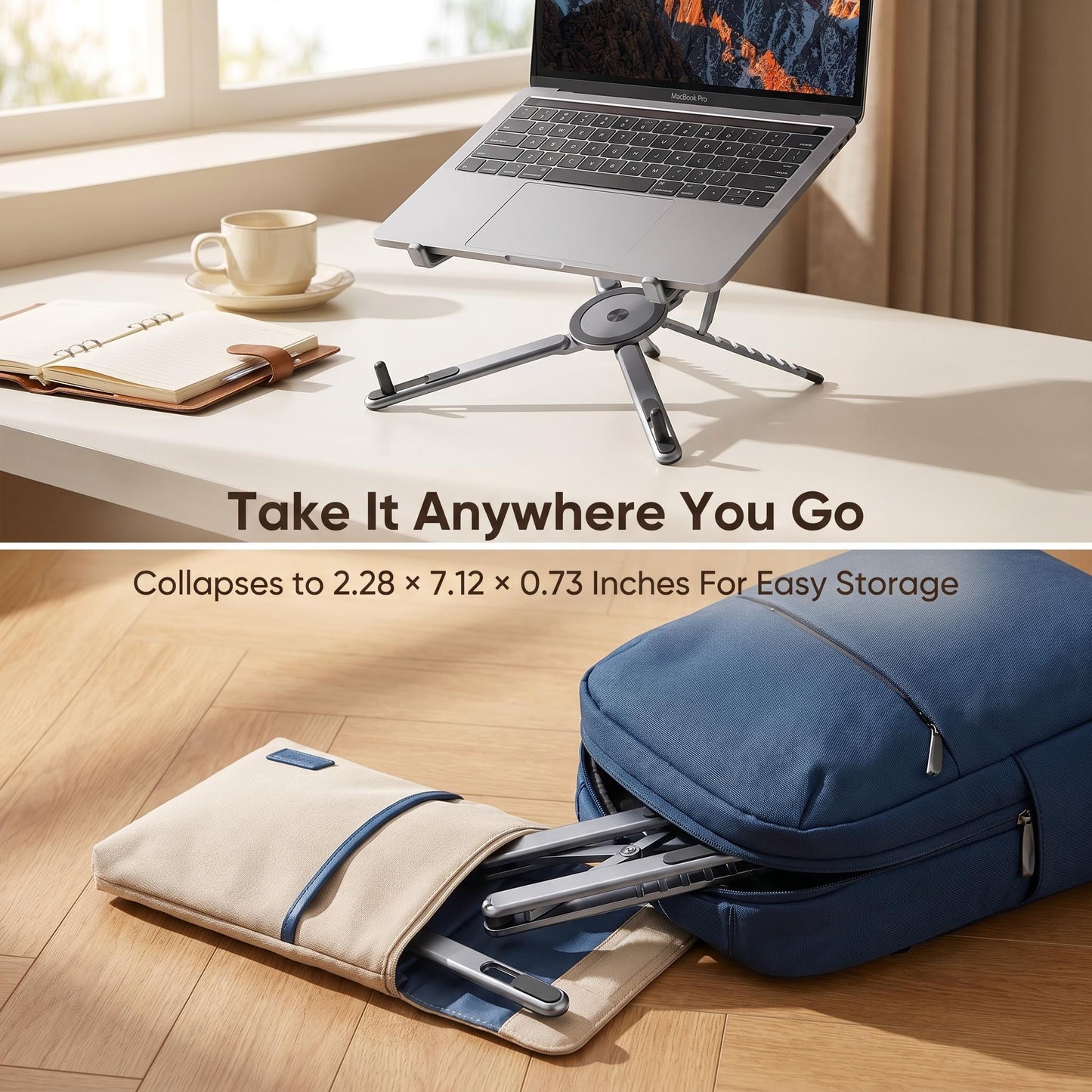Eliketouse adjustable laptop stand, suitable for notebooks, tablets and smartphones, high-grade aluminum alloy material, with carrying bag