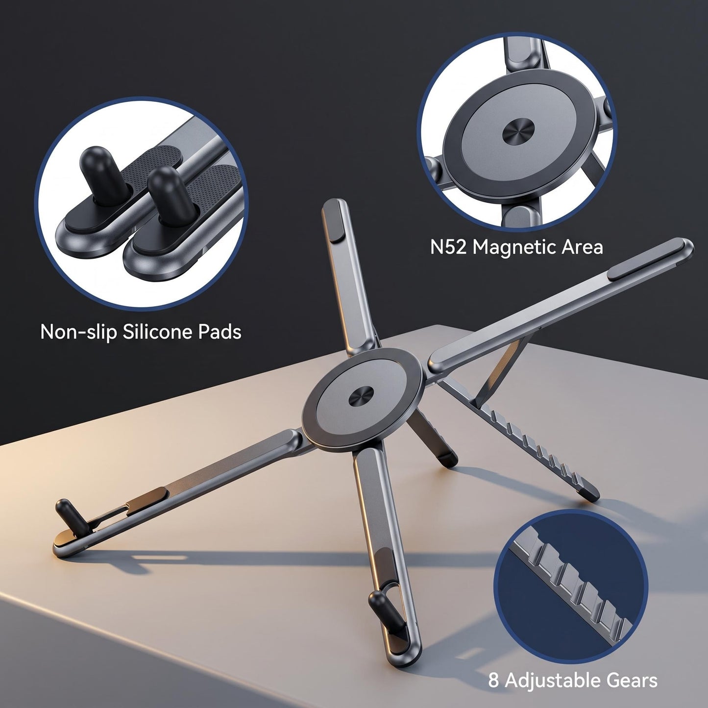 Eliketouse adjustable laptop stand, suitable for notebooks, tablets and smartphones, high-grade aluminum alloy material, with carrying bag